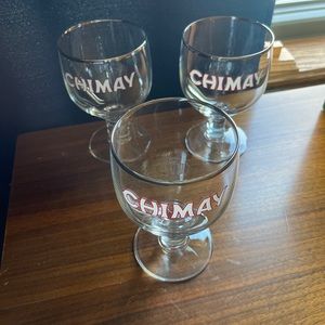 Set (3) CHIMAY 6" Round Stemmed Goblets SilverRm Promo Logo Beer Pint Glass Bar